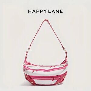 Pink Stripe Coquette Crescent Hobo Shoulder Bag Scarf Print NIP